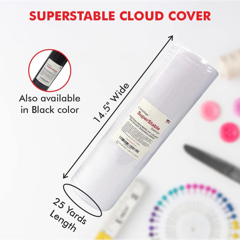 Superpunch Cloud Cover Stitch 14.5 inch x 25 Yard Roll, SuperStable Lightweight Stabilizer Iron On Over The Back Fusible, Iron On Soft Cutaway Stabilizer Embroidery Machines Backing White Made in USA - Image 2